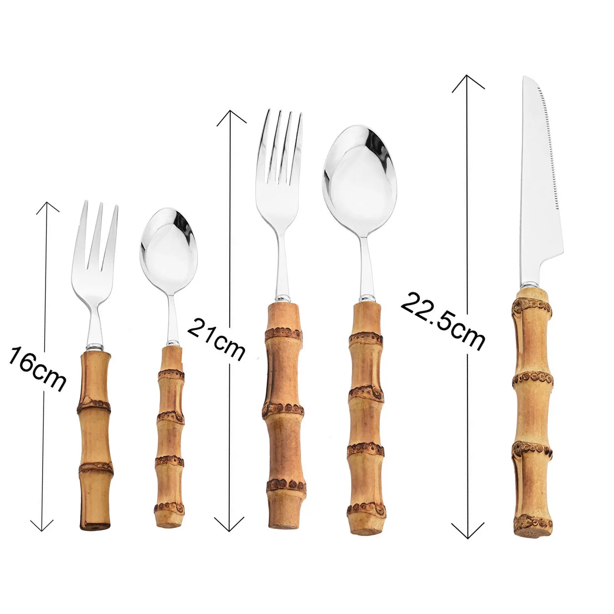 20Pcs 304 Stainless Steel Wooden Handle Dinnerware Set Knife Fork Spoon Cutlery Natural Wood Bamboo Tableware Set Hotel Kitchen