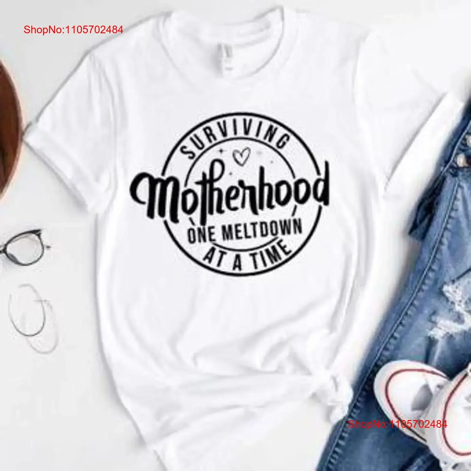 Motherhood Funny T Shirt Surviving One Meltdown at A Time Mom Women's Tops Life Apparel vintage Washed Soft graphic Versatile