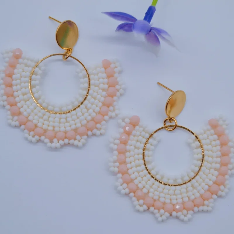 Rice bead earrings Crystal Roundness Hollow out Originality Hand knitting Bohemia Alloy Fashion Simple Beaded earrings image 5