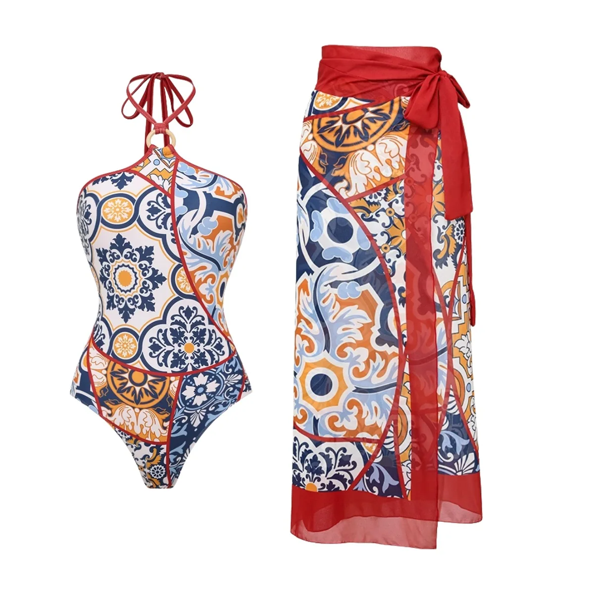 2026 High Quality One Piece Swimsuit Floral Rhineston Printed Push Up Women Bikini Set Swimwear Slimming Bathing Suit Beach Wear