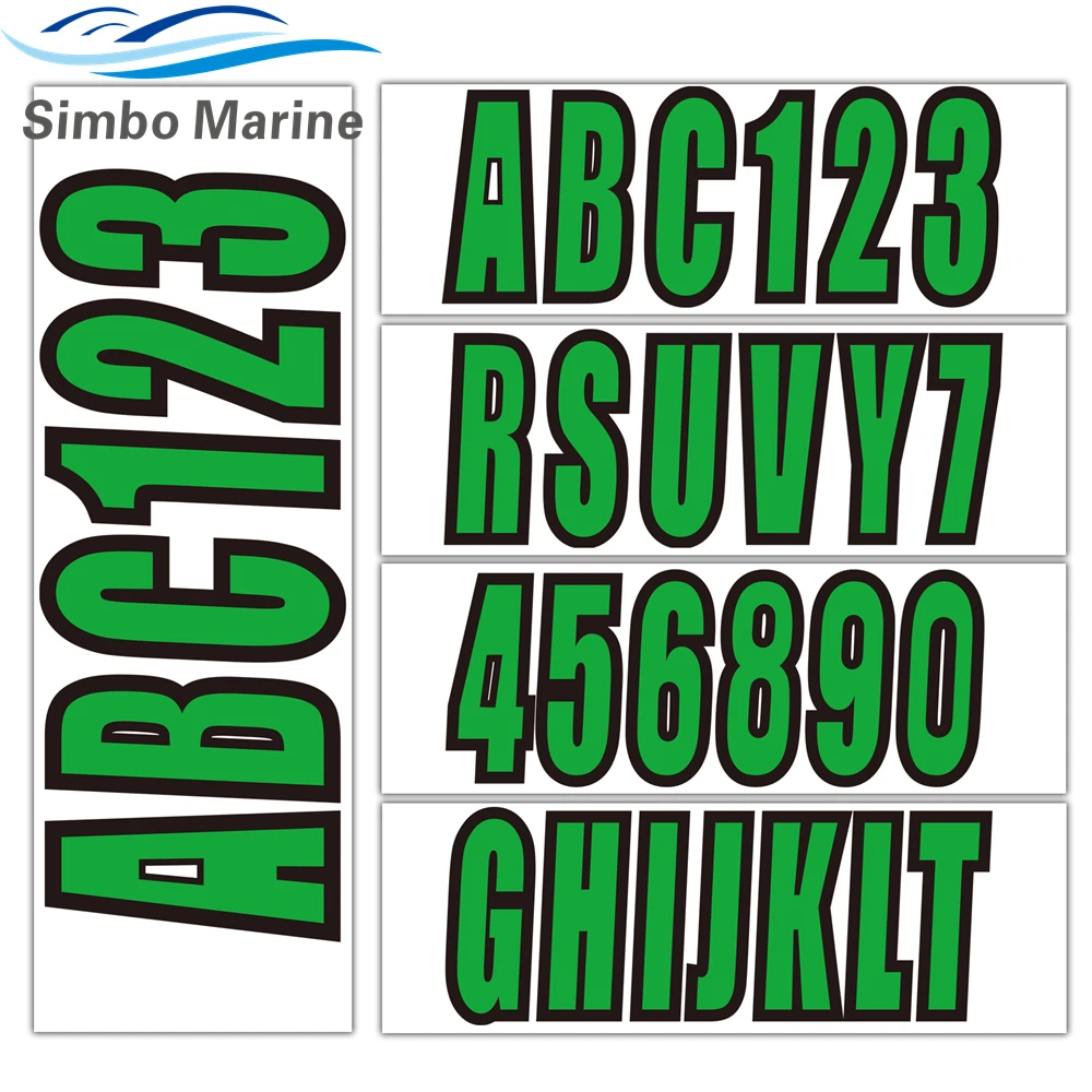 4 Sets of A-Z & 0-9 Green Sticker Decal for Boat letter and number registration