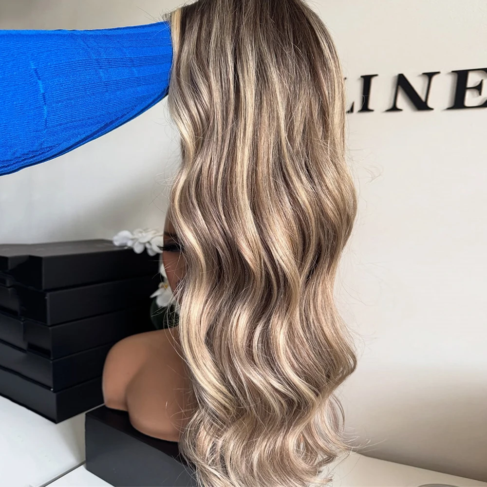 

Коричневый парик с золотисто-блондированным балаяжем, свободные локоны, HD-невидимая кружевная основа, парик с фронтальным кружевом 13x4, свободная часть, 26 дюймов, синтетический парик с кружевной основой