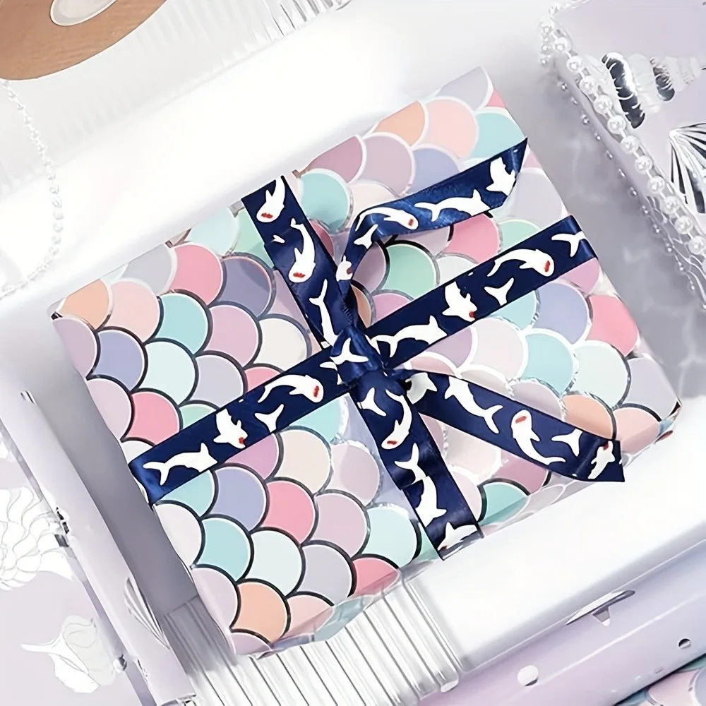 Mermaid Wrapping Paper, Fish Scale Wrapping Paper - Recyclable Paper, Suitable for Birthdays and Parties (43x300 cm)