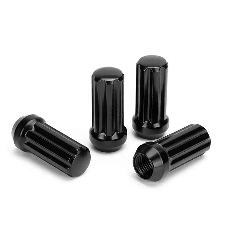 M14X1.5 Wheel Lug Nuts, 24 Pieces 14Mmx1.5 7 Spline Drive Awl Acorn Cone Lug Nuts 2Inch Long Black With 2 Socket Key