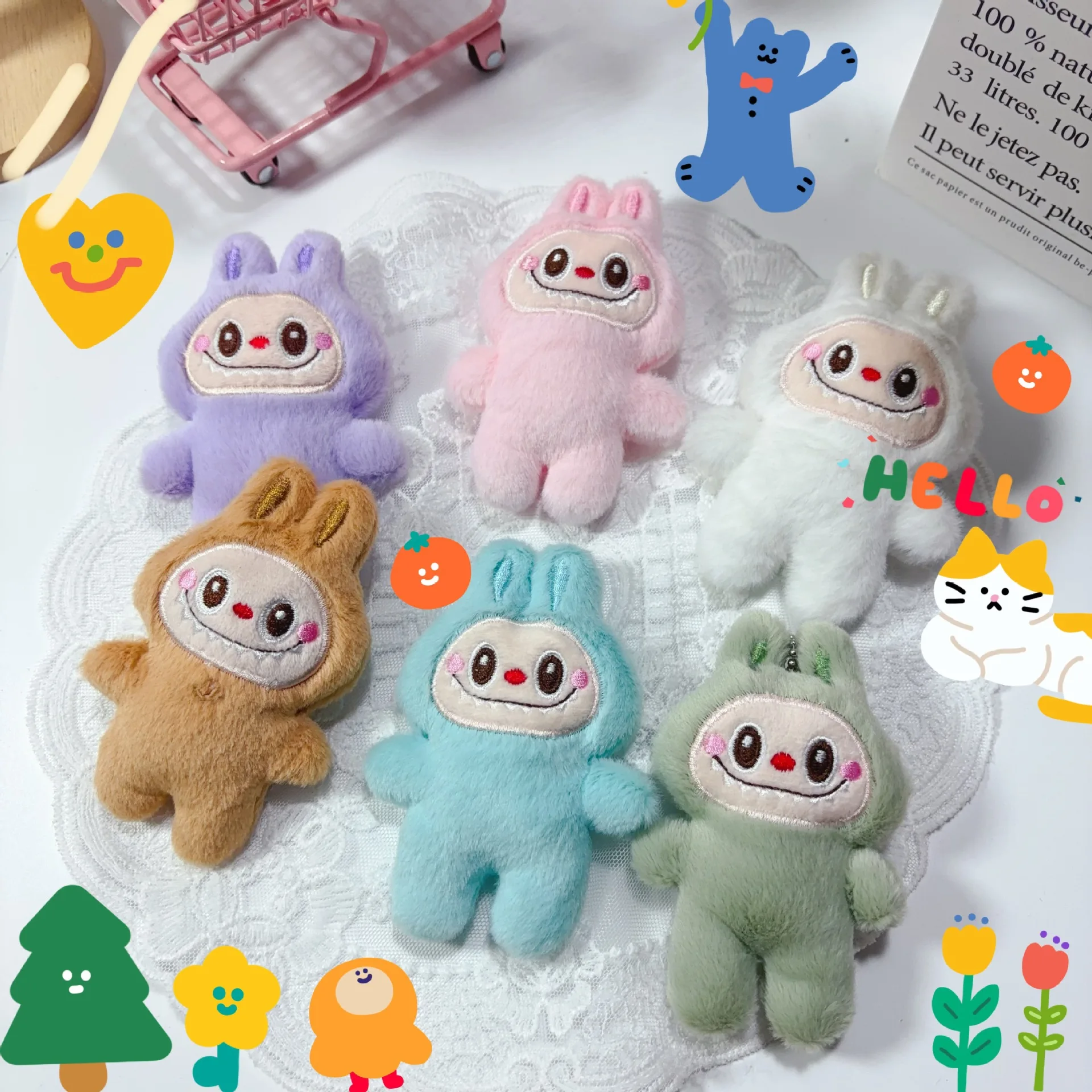 

2025 New Labubu Cute Plush Toy Keychain Pendant Backpack Decoration Stuffed Mini Doll Toys Gift