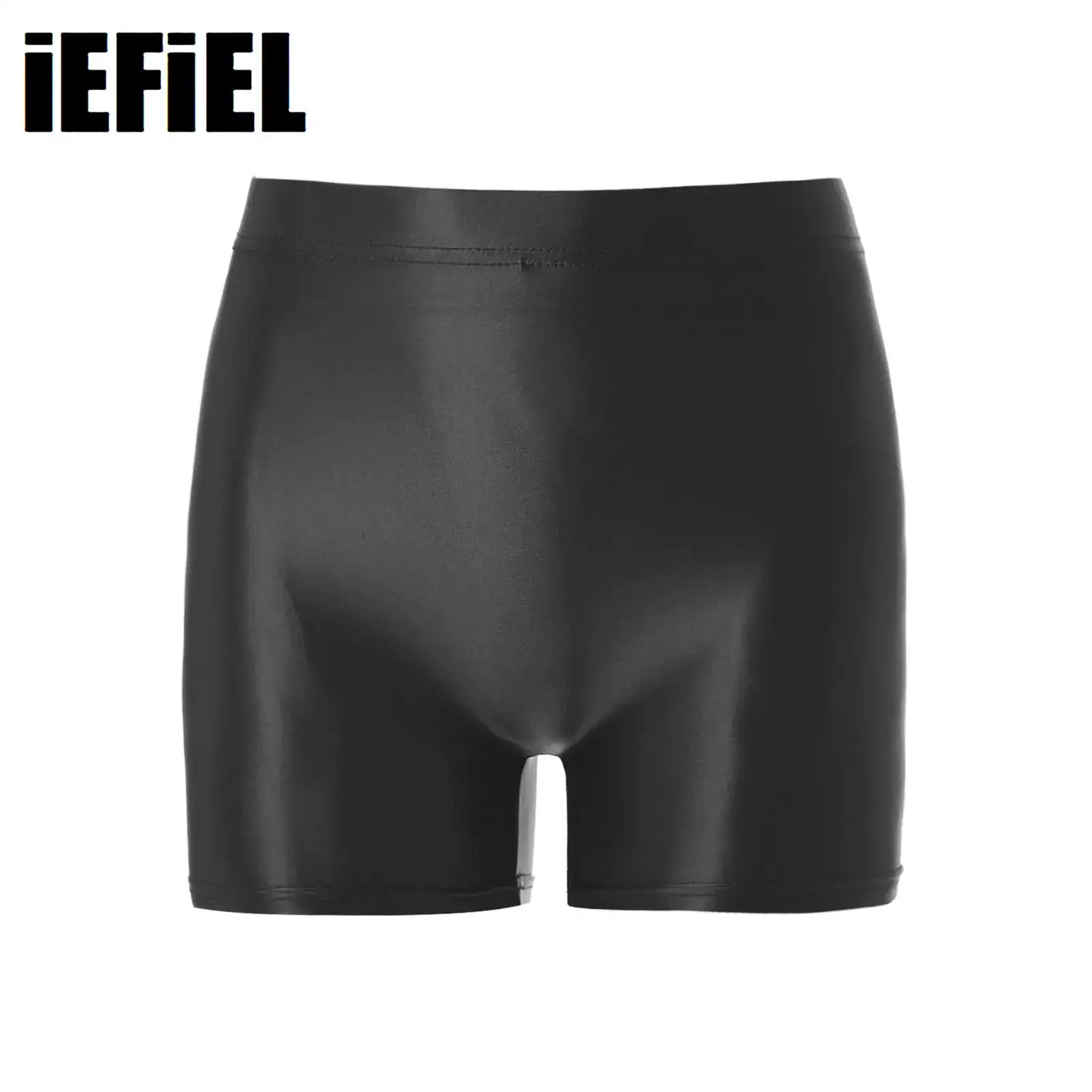 Women Glossy Yoga Shorts Mid Waist Elastic Waistband Short Leggings Yoga Sportswear Swimwear Sleepwear