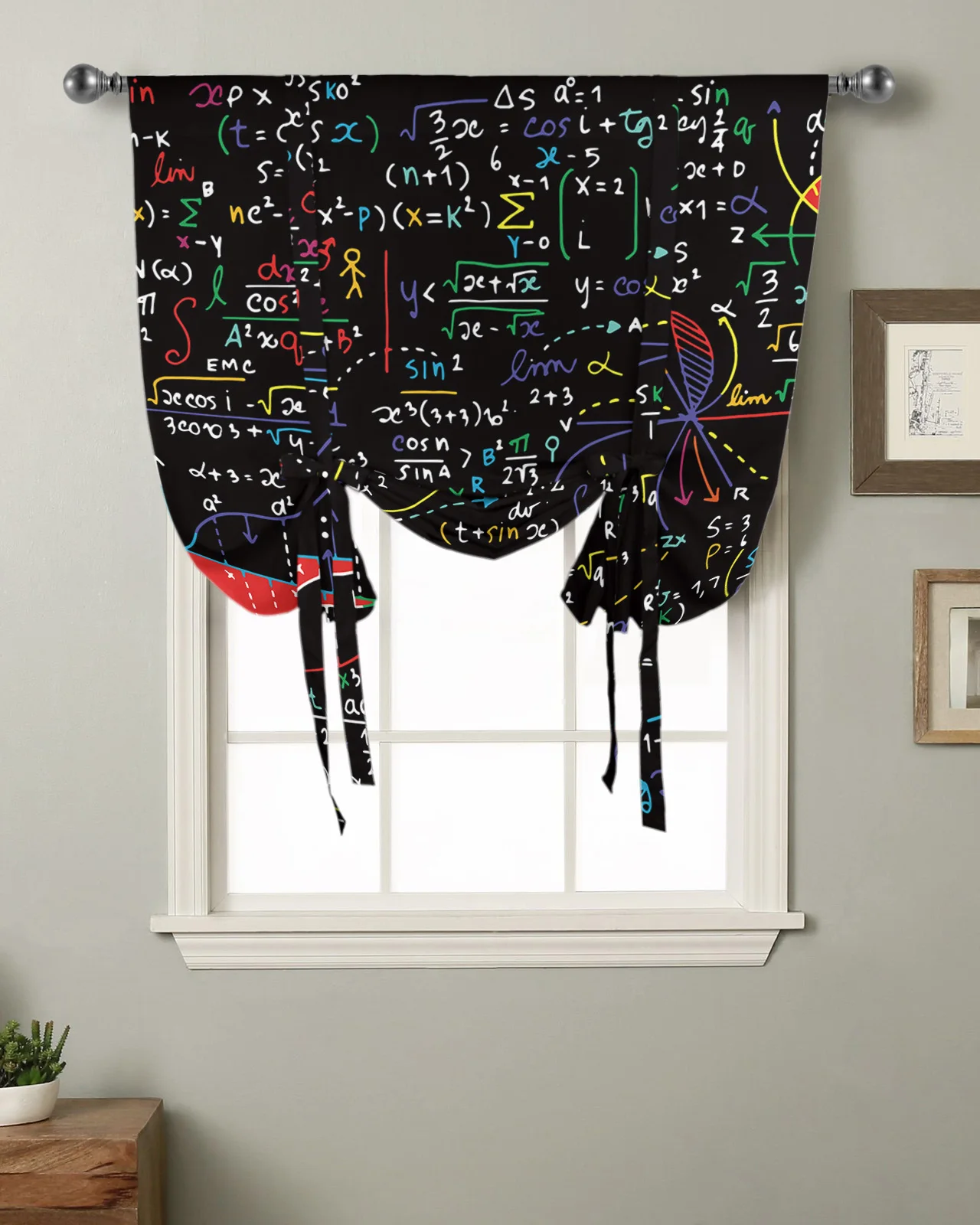 Mathematics Formula Chart Window Curtain Tie Up Curtains for Kitchen Living Room Adjustable Rod Pocket Drapes