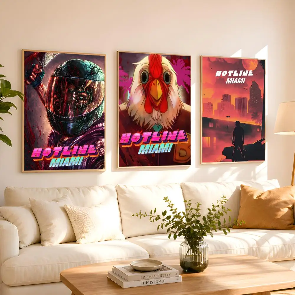 Game H-Hotline Miami Poster 1PC HD Matte Peel And Stick Wall Decor For Bedroom Living Room Dorm Office