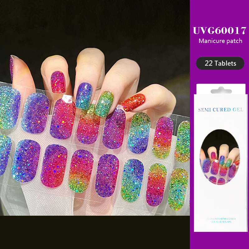 22 Tips UVG Series UV Semi-cured Gel Nail Stickers Waterproof  Full Cover Nail Decals UV Lamp Required Nail Art Decorations