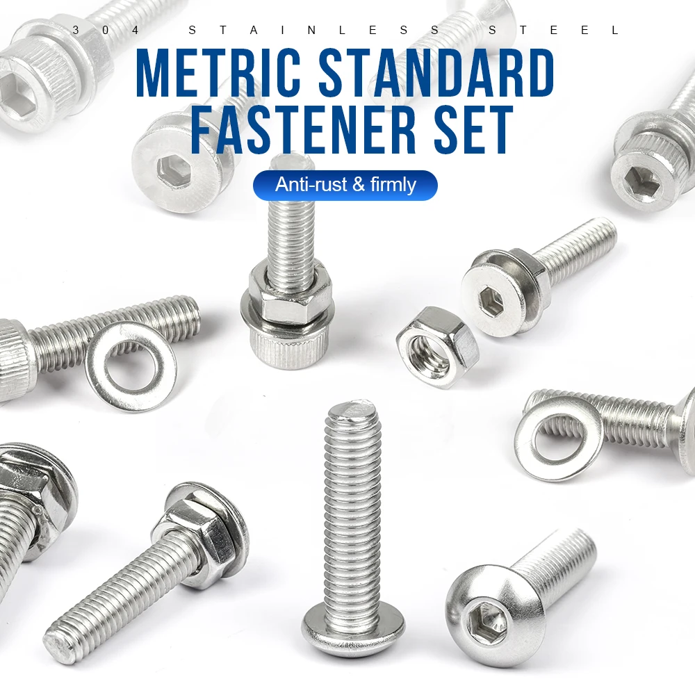 Nindejin-六角ソケットヘッドスクリューナットセット、ステンレス鋼、m2、m3、m4、m5、六角形、フラット、ラウンド、ヘッドスクリューアソートキット、580個、セット