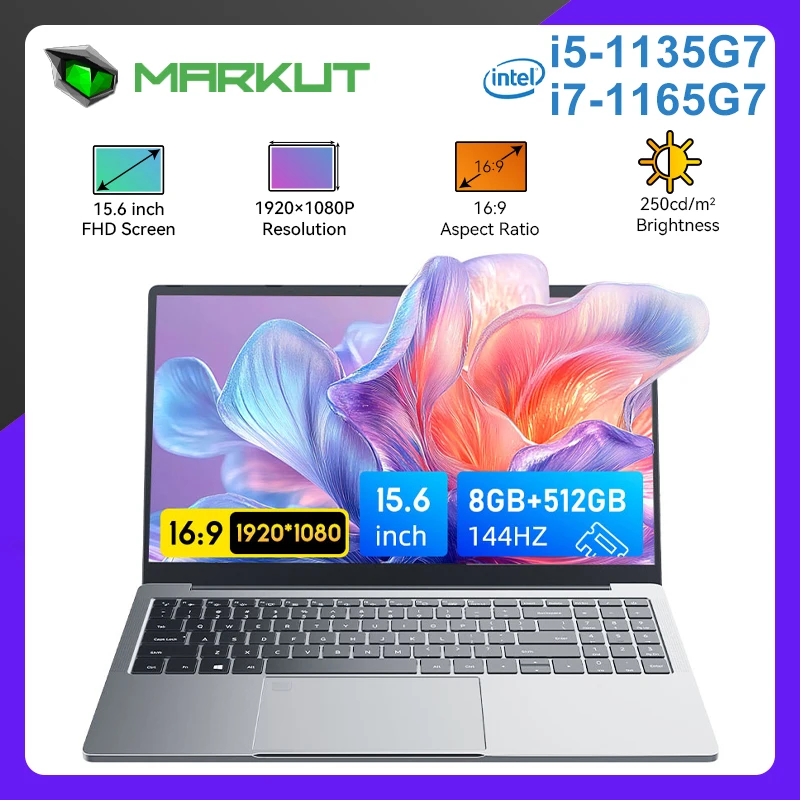 Markut 15.6 Polegada Laptop Intel Core i5-1135G7 Portátil Tela FHD Notebook 16/ 32GB RAM 512GB/ 1TB/ 2TB SSD - Teclado Alemão