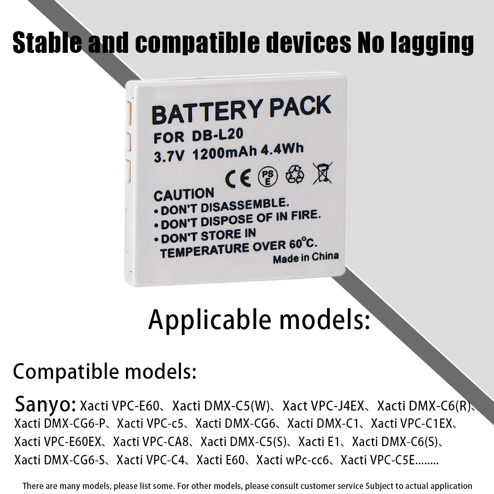 1-6PCS DB-L20 DBL20 Battery for Sanyo Xacti DMX-C1 C4 C5 C6 CA6 CA65 CA8 CA9 CG5 CG6 CG9 DSC-C4 C5 E6 J4 VPC-C1 C4 C40 Batteries