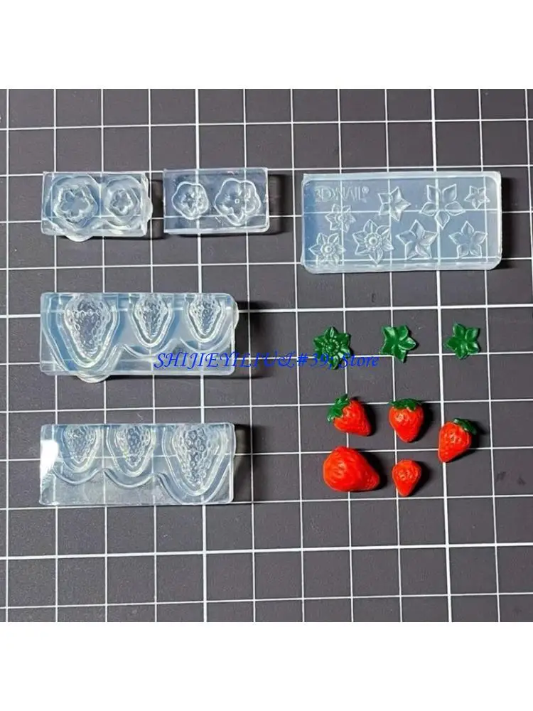 E21F Handmade Epoxy Mold DIY 3D Strawberry and Leaves Silicone Mold Crystal Resin Crafting Tool Project Epoxy Cake Decoration