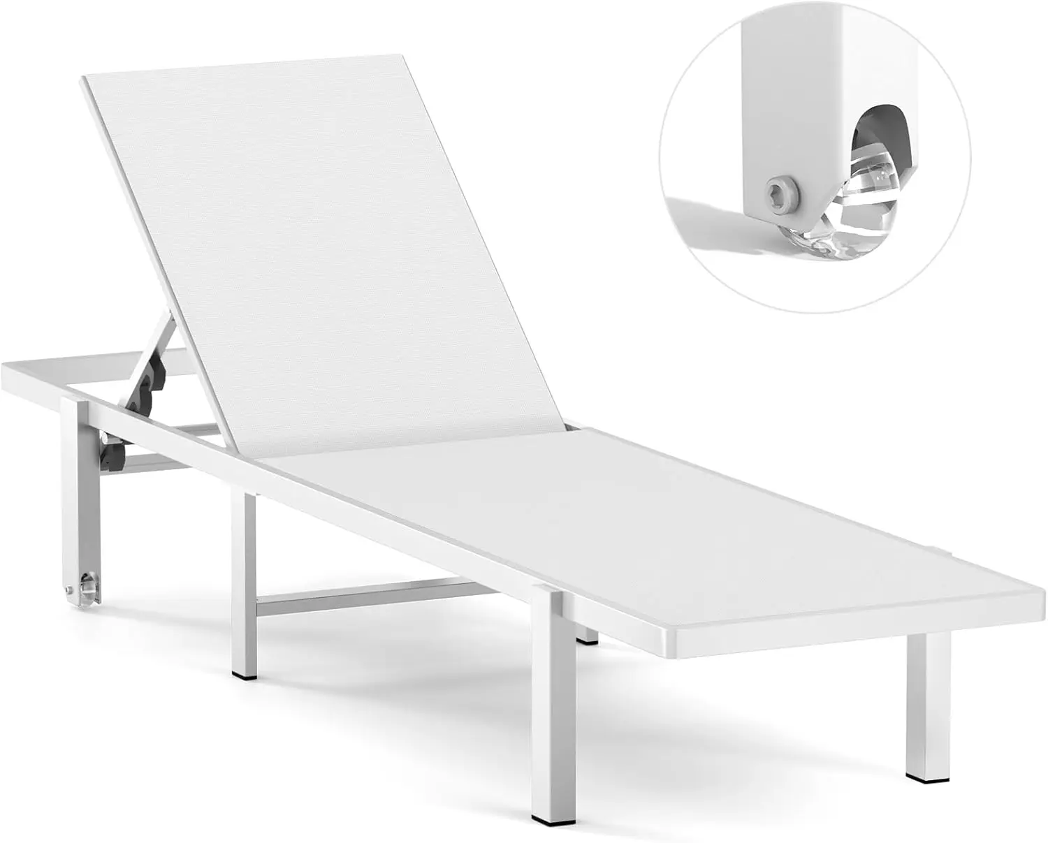 

Aluminum Chaise Lounge Chair Outdoor with Wheels, Patio Lounge Chair with Adjustable 5-Position Recliner and Full Flat Tanning C