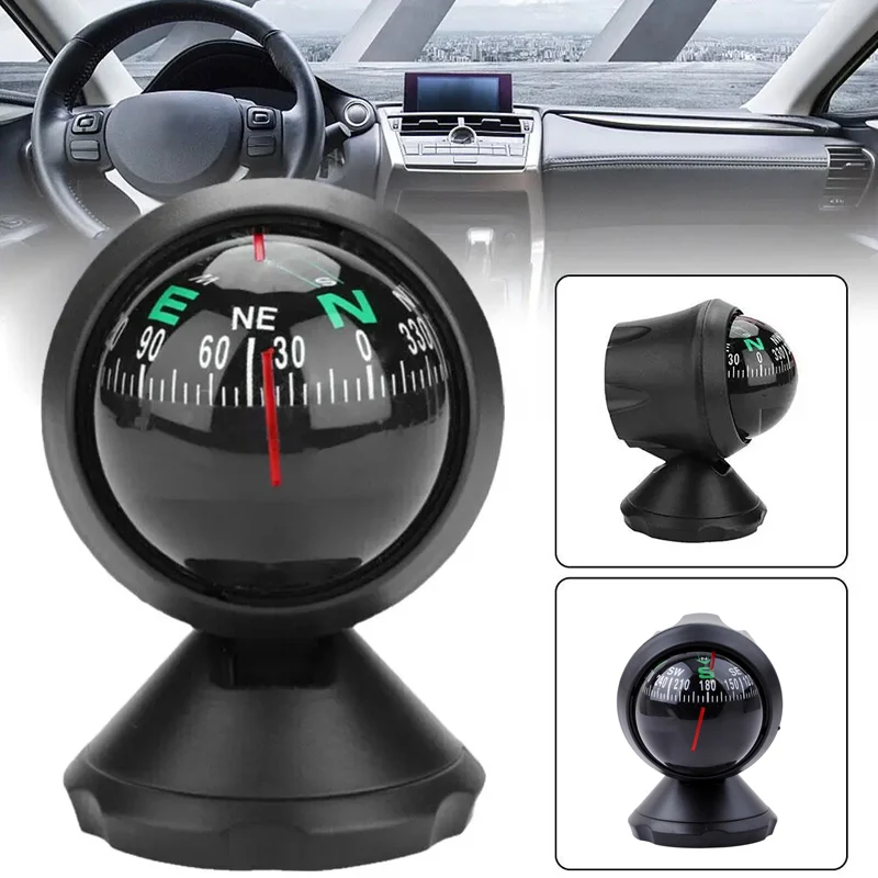 1PC 360 Degree Rotation Waterproof Vehicle Navigation Ball Shaped Car Compass With Suction Cup Practical And Portable