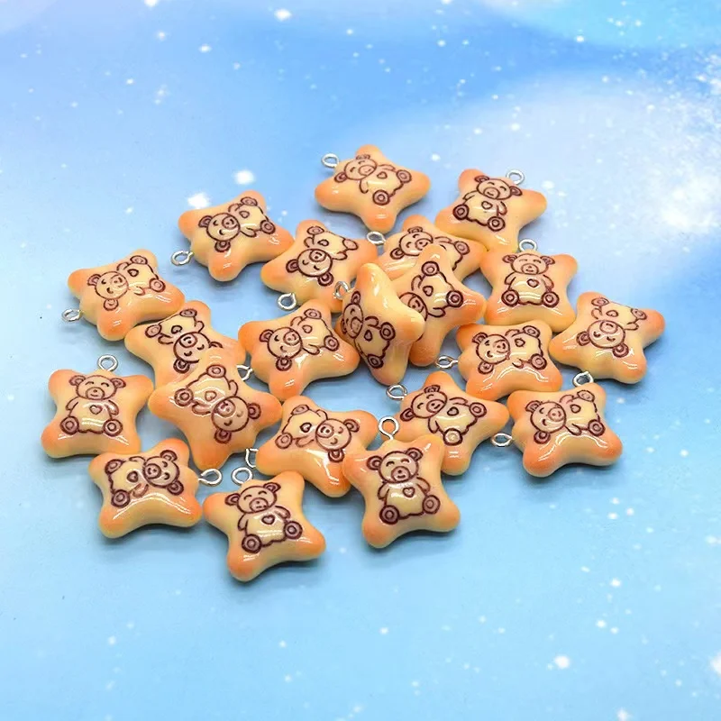 

30pcs cartoon Resin Pendant Charms Kawaii Bear biscuits Charms for Diy Earring Keychain Jewelry Make Accessories