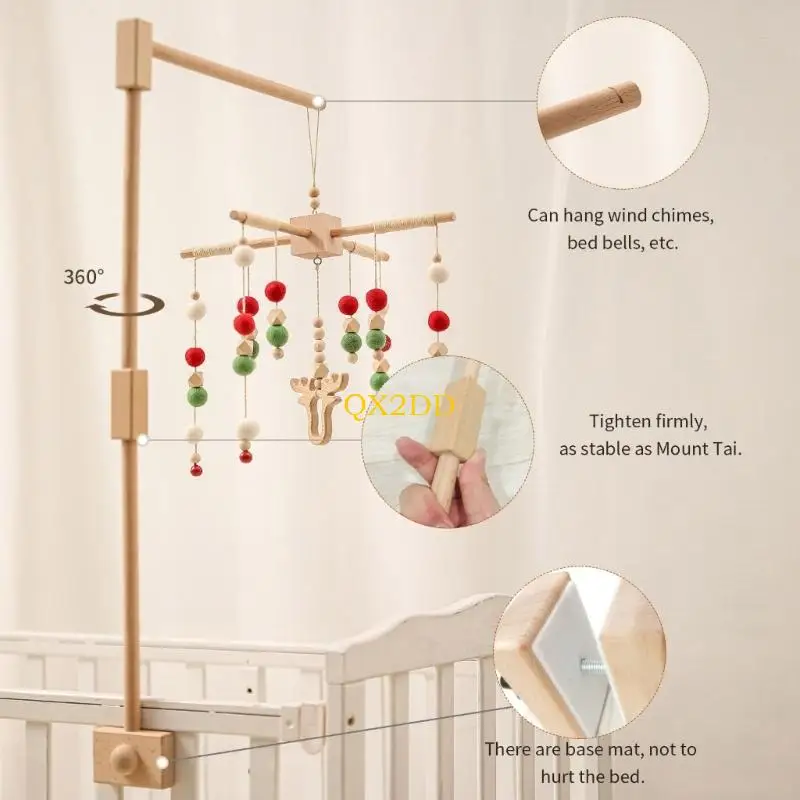 QX2D Natural Bed Mobile Holder Square Frame Sturdy Design Stand For Baby Crib Easy Assembly Crib Mobile Arm Bracket