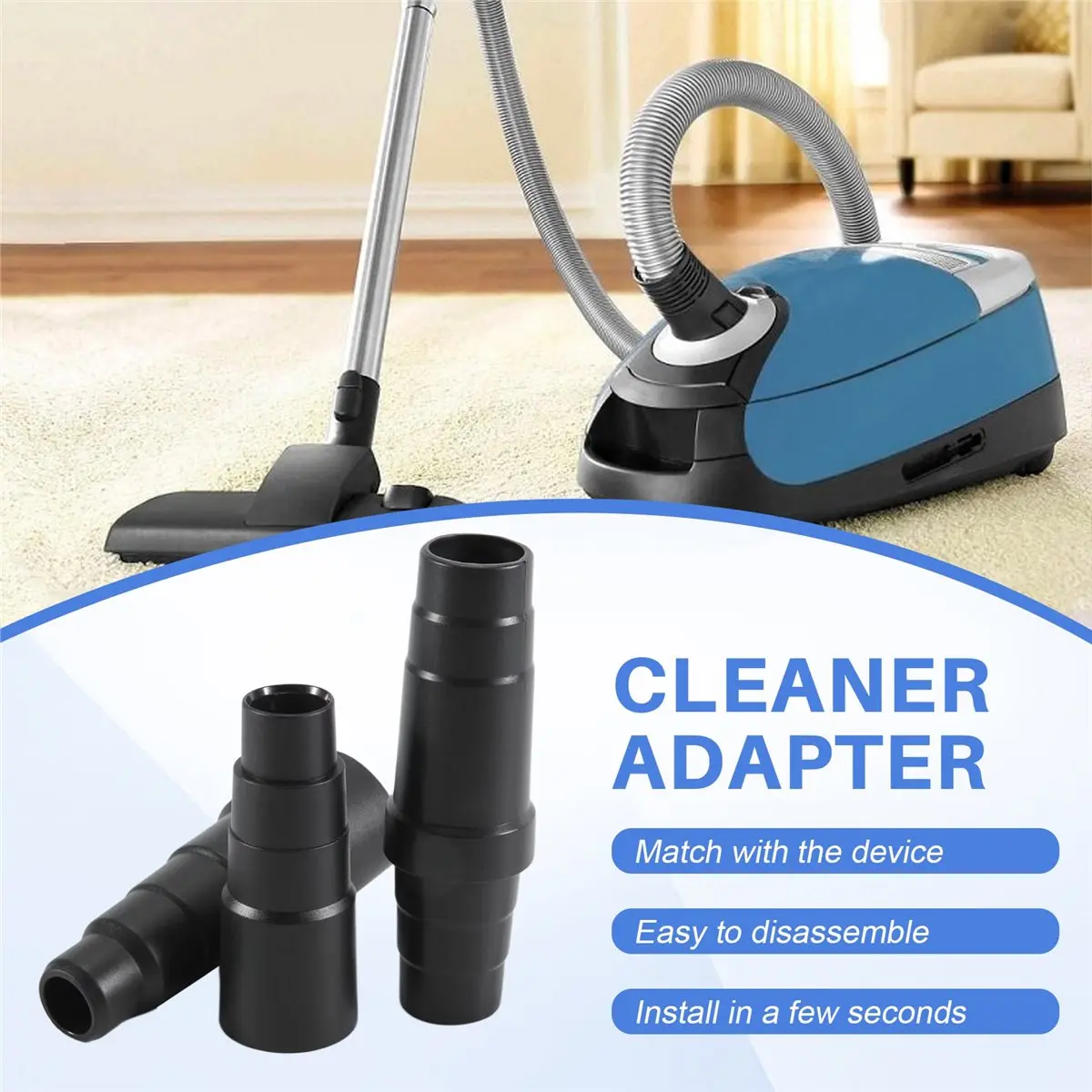(ABPO) Pack of 3 Hose Adapters Universal - Vacuum Cleaner Adapter Rubber, Vacuum Cleaner Adapter - Hose Reducer
