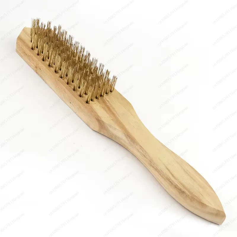 1Piece Wooden Handle Copper Plated Stationery Cleaning Wire Brush Multi Purpose Cleaning Tool Metal Rust Removal Polishing Brush