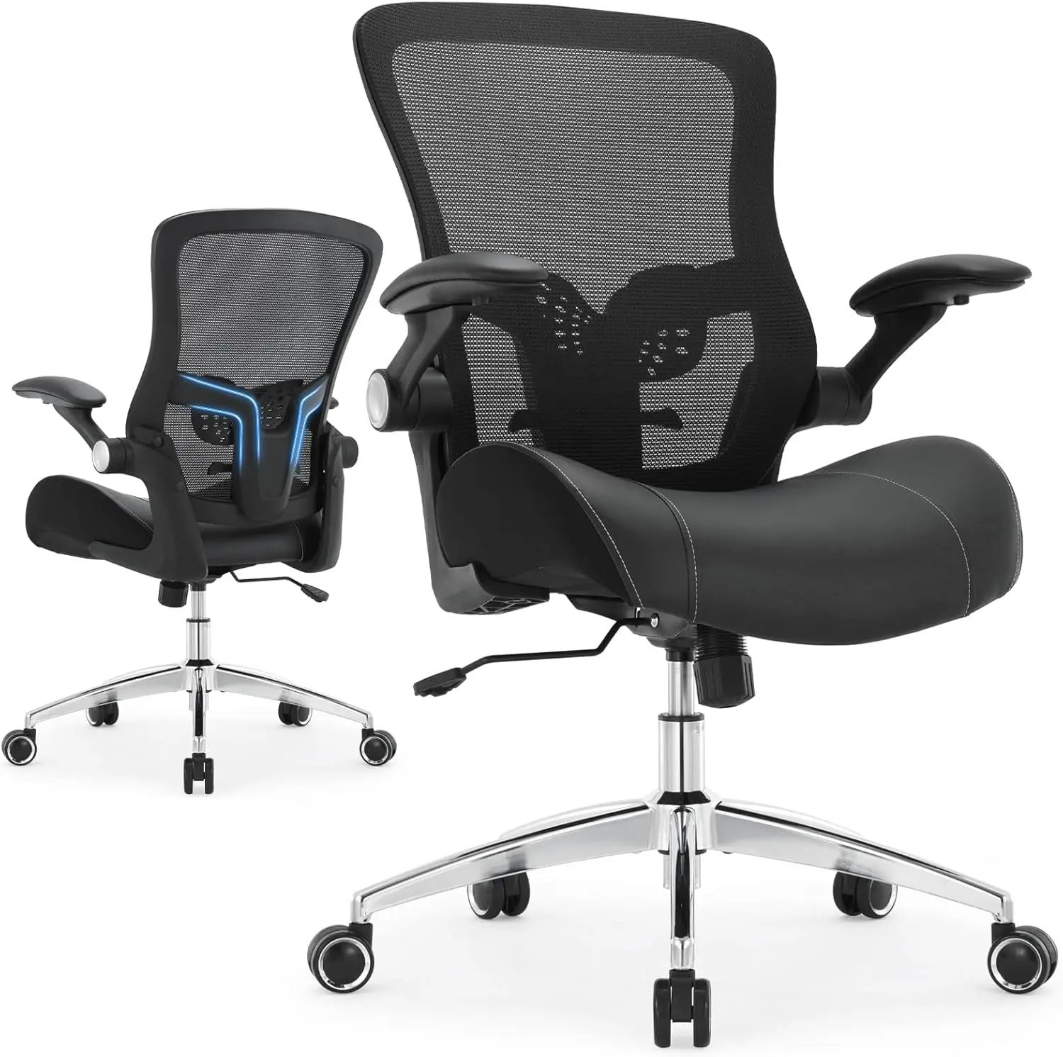 Big and Tall Office Chair for 400lbs, Ergonomic Desk Chair with Wide Foam Seat, Adjustable Lumbar Support & Arms