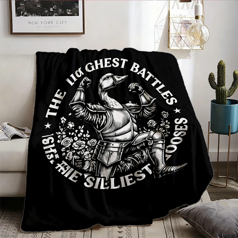 Toughest Battles For The Silliest Gooses Flannel Blanket, Funny Goose Knight Flannel Throw