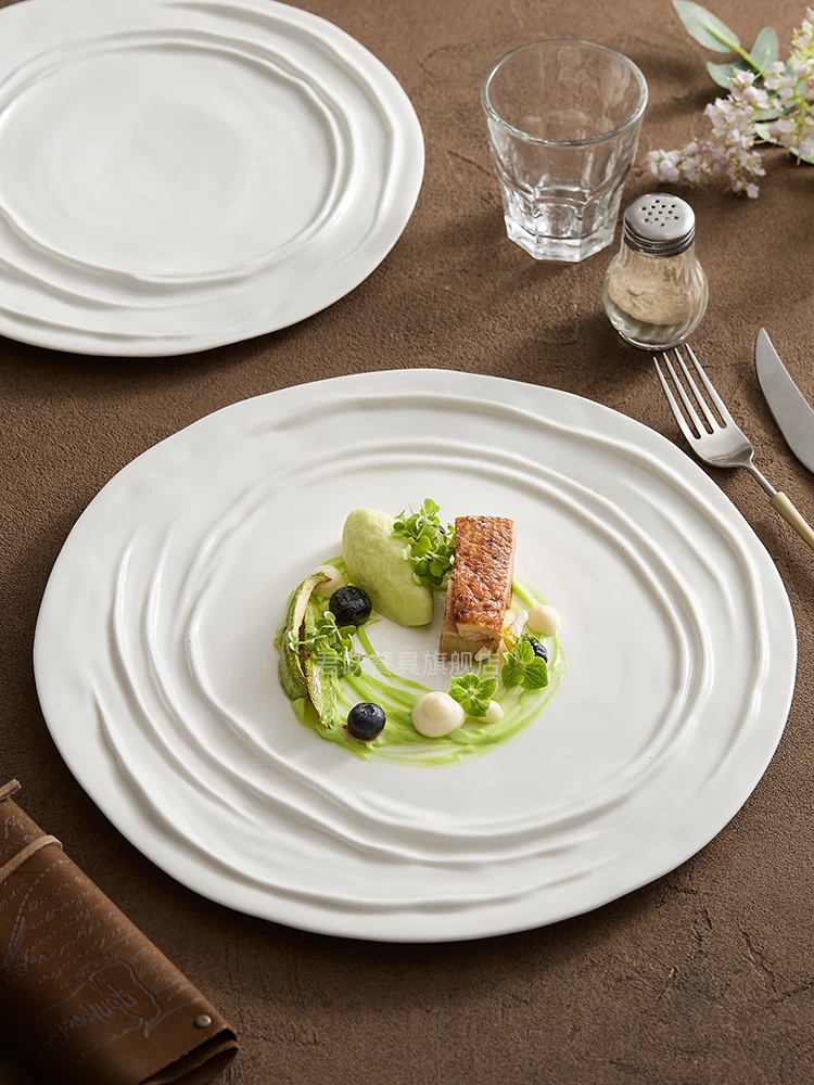 European White Porcelain Wave Dinner Plate Hotel Ceramic Exquisite Uniquely Shaped Cooking Dishes Home Dinner Flat Plate Kitchen