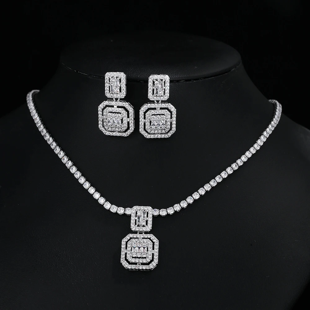 LXOEN Exquisite Shiny White Cubic Zirconia Fashion Brand Ladies Earring Pendant Necklace Chic Jewelry Set Envio Gratis