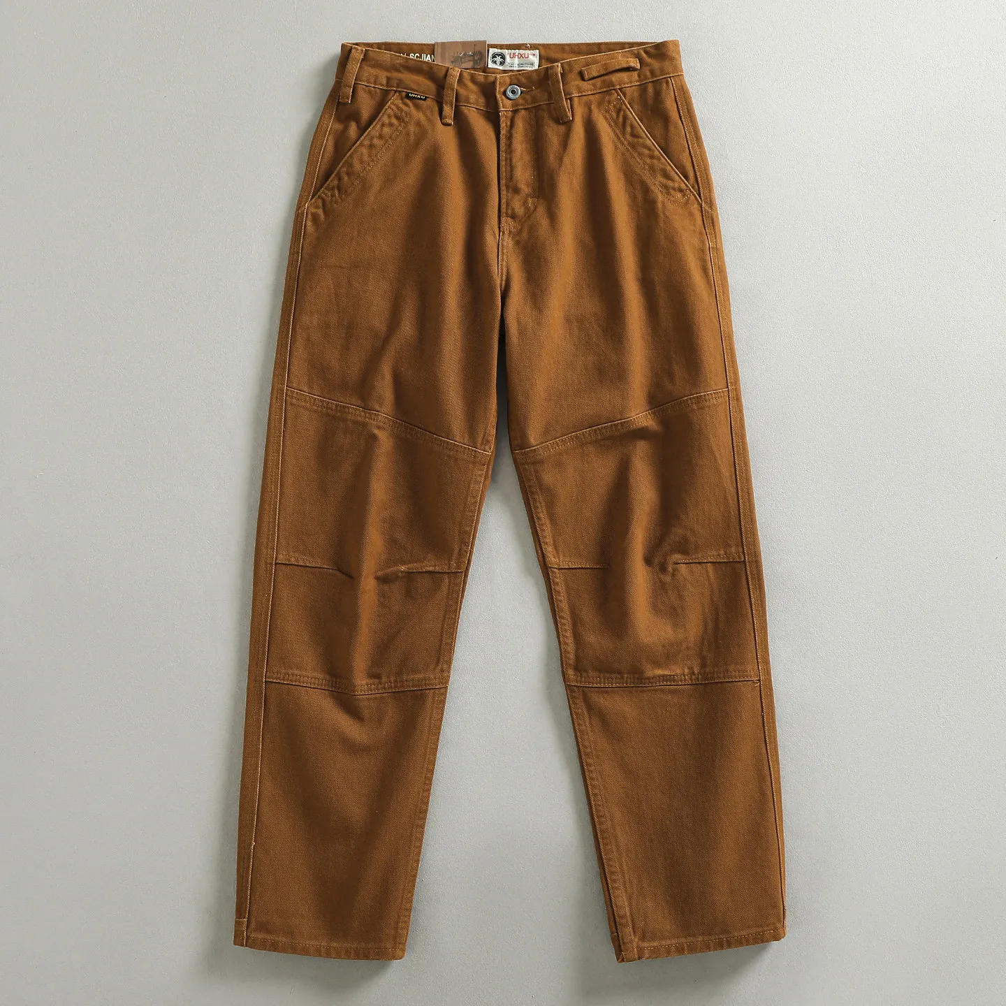 Heavyweight Amekaji Retro Woven Cotton Cargo & Casual Pants for Men 3D Tailoring Classic Street Straight Leg Workwear Trousers