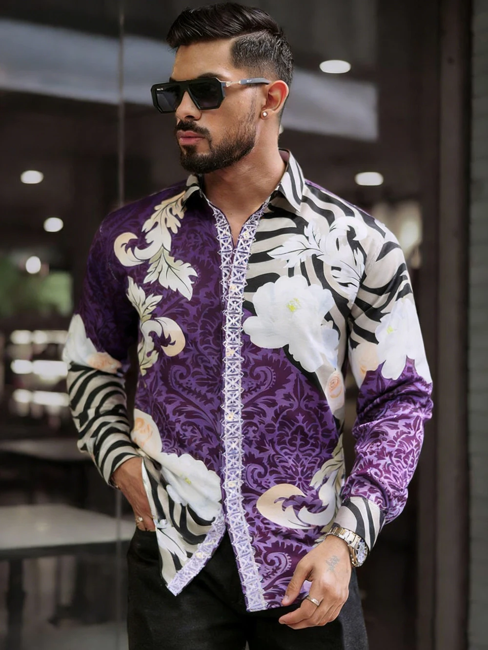 Men's Stretch Fabric Long Sleeve Shirt Natural Pattern HD 3D Printing White Shirt Hawaiian Vacation Outdoor Party Men's Clothing