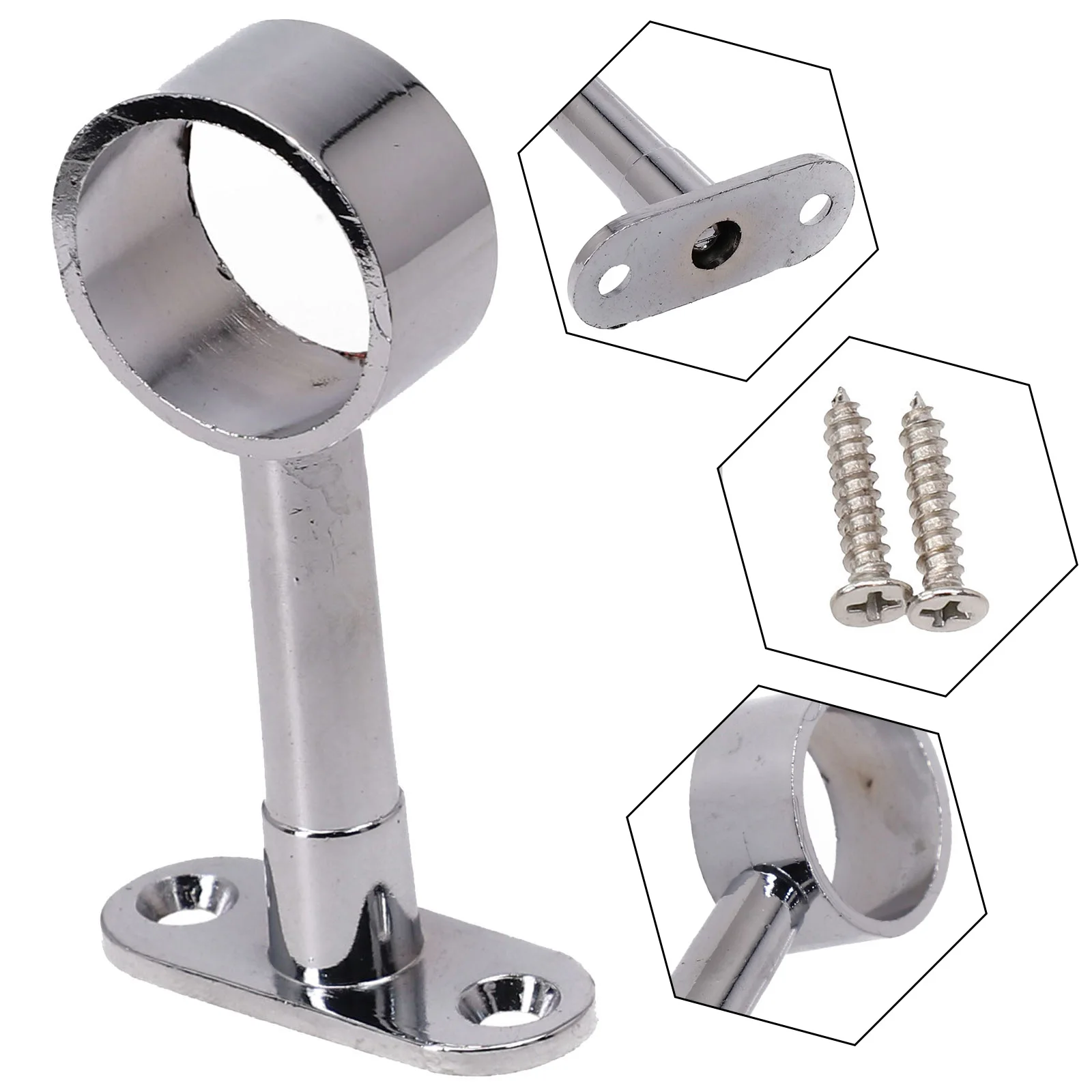 1Pcs Round Chrome Centre Support Bracket For Wardrobe Rail Rod Socket 25mm Zinc Alloy Overhead Flip-up Adjustable Clothes Holder