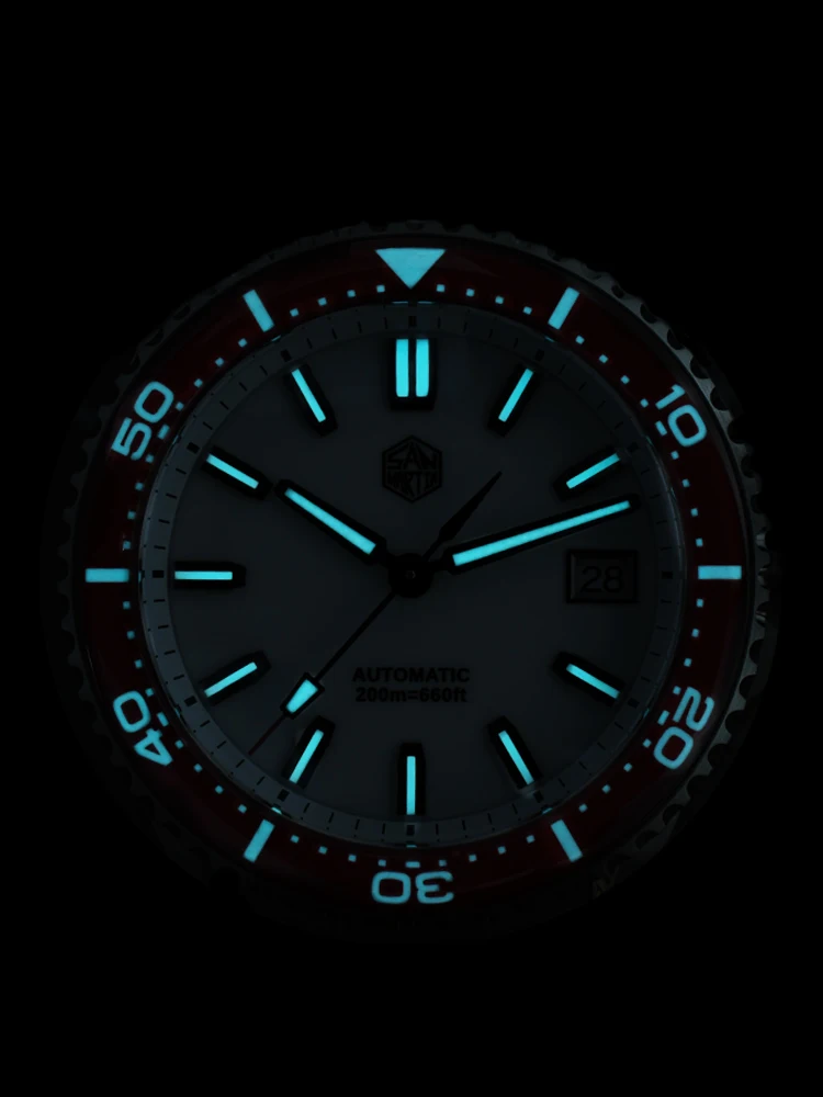 San Martin Sapphire Bezel Enamel DialNH35 Men Watch Sports 3H Date 20Bar Waterproof BGW-X1 / Orange Luminous Wristwatch SN0129D - view 6
