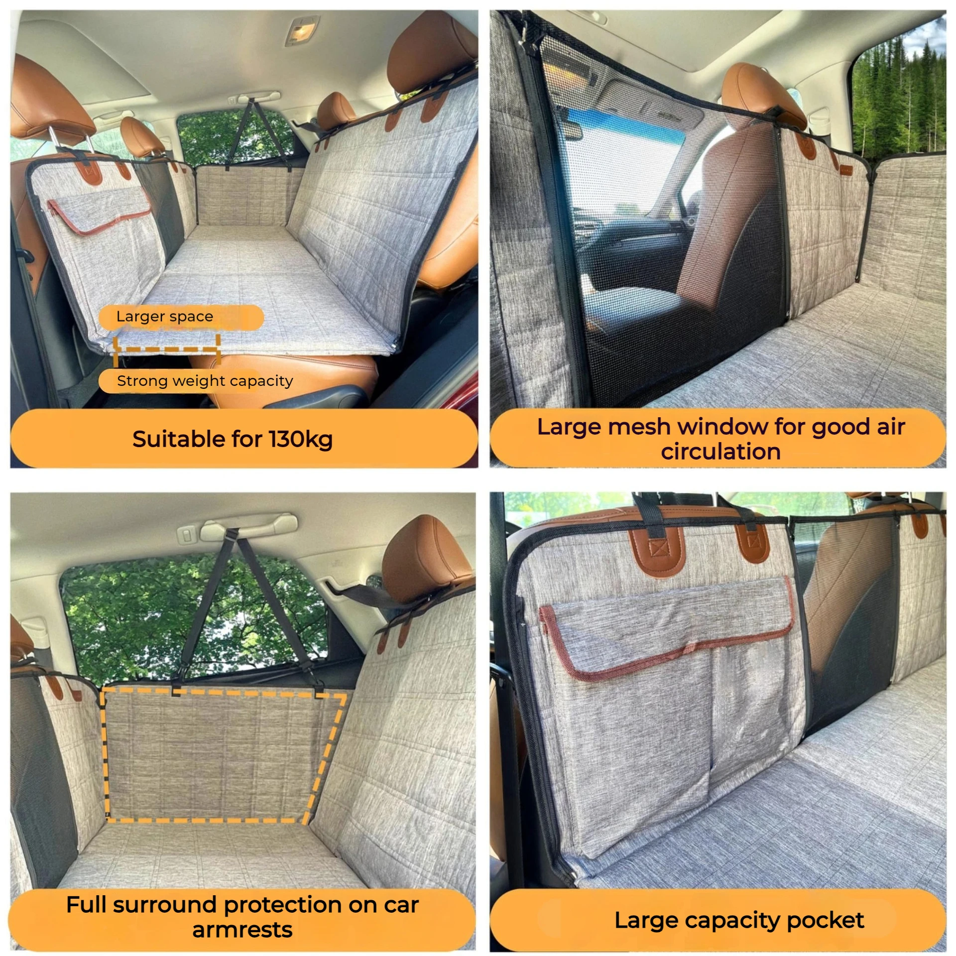 Car Back Seat Cover Large Dog Travel Protective Cover Durable Mat For Cars Truck SUV Waterproof Pet Protection Mat Bearing 130kg