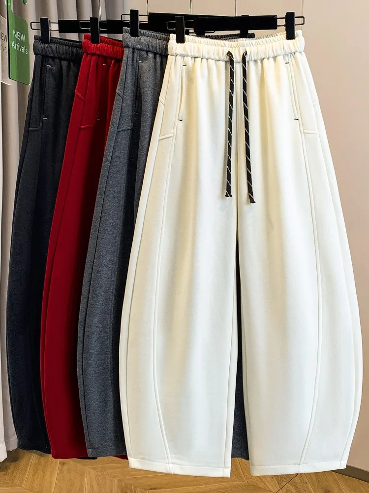 

Женские брюки с высокой талией, широкими штанинами и изогнутым кроем, весенние, больших размеров, повседневные, спортивные, прямые, свободного кроя