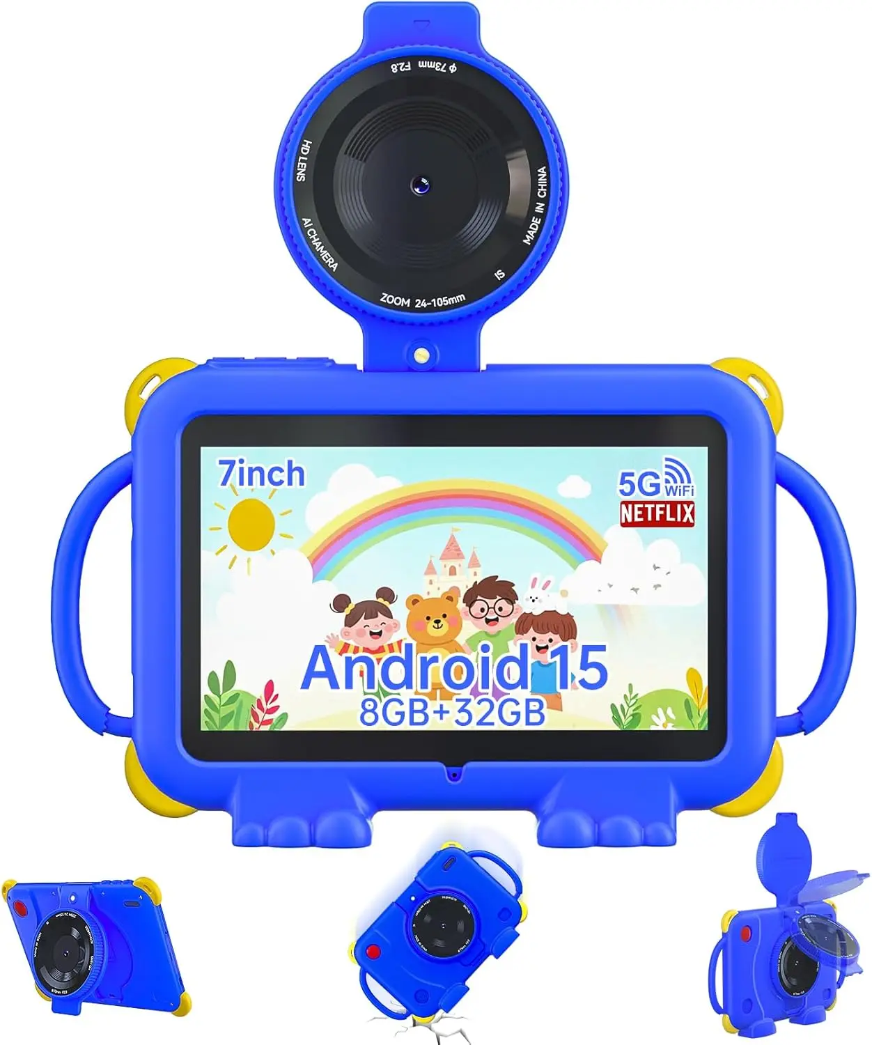 

7-дюймовый детский планшет с IPS-дисплеем, 8 ГБ ОЗУ + 32 ГБ ПЗУ, ударопрочный чехол, родительский контроль и развивающие приложения