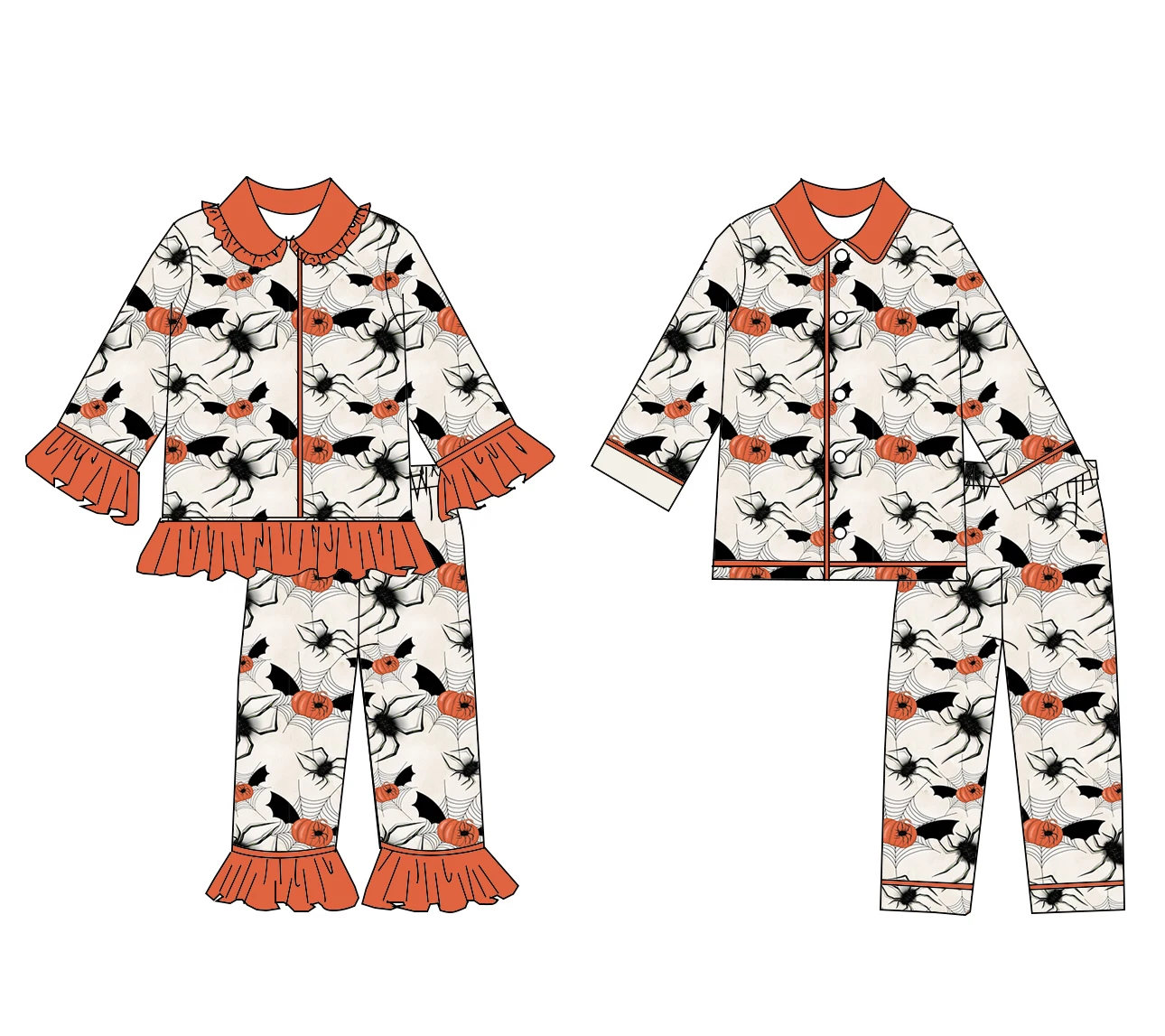 Cartoon Pumpkin Hat Spider Web Print Pajama Set Boys And Girls Long Sleeve Halloween Pajamas Pants Boutique Children's Set