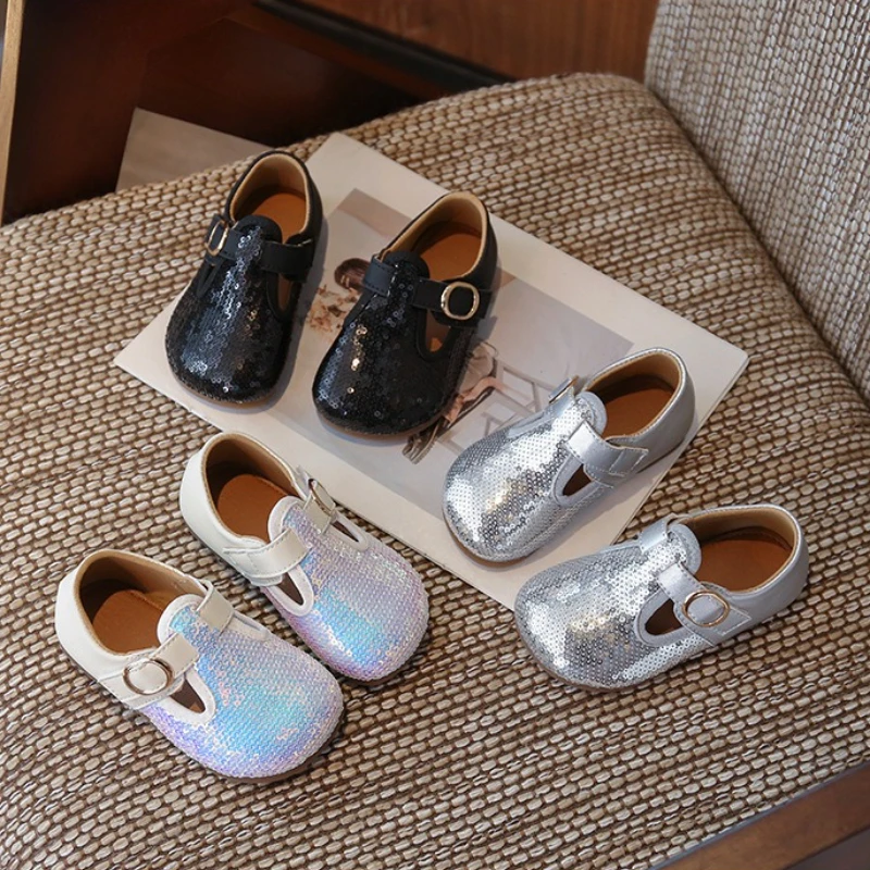 

Fashion Girls' Shoes 2025 Autumn New Kids Glitter Leather Shoe Comfort Anti Slip Girls Casual Shoe Simple Child Mary Jane Shoes