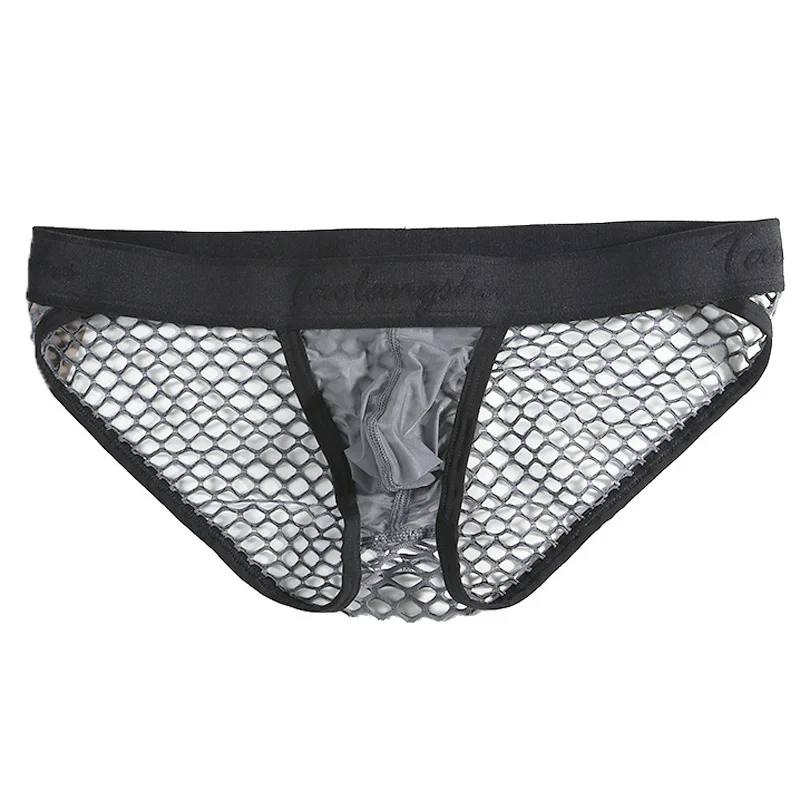 

Men's Briefs Transparent Ice Silk Mesh Underwear Low Waist Sexy Hollow U Convex Pouch Panties High Fork Calzoncillos Hombre