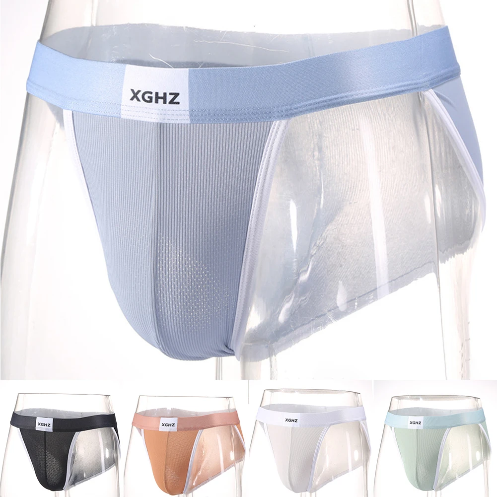 Men High Fork Elastic Waist Briefs Sexy Transparent Panties Underwear Male Breathable Simple Underpants
