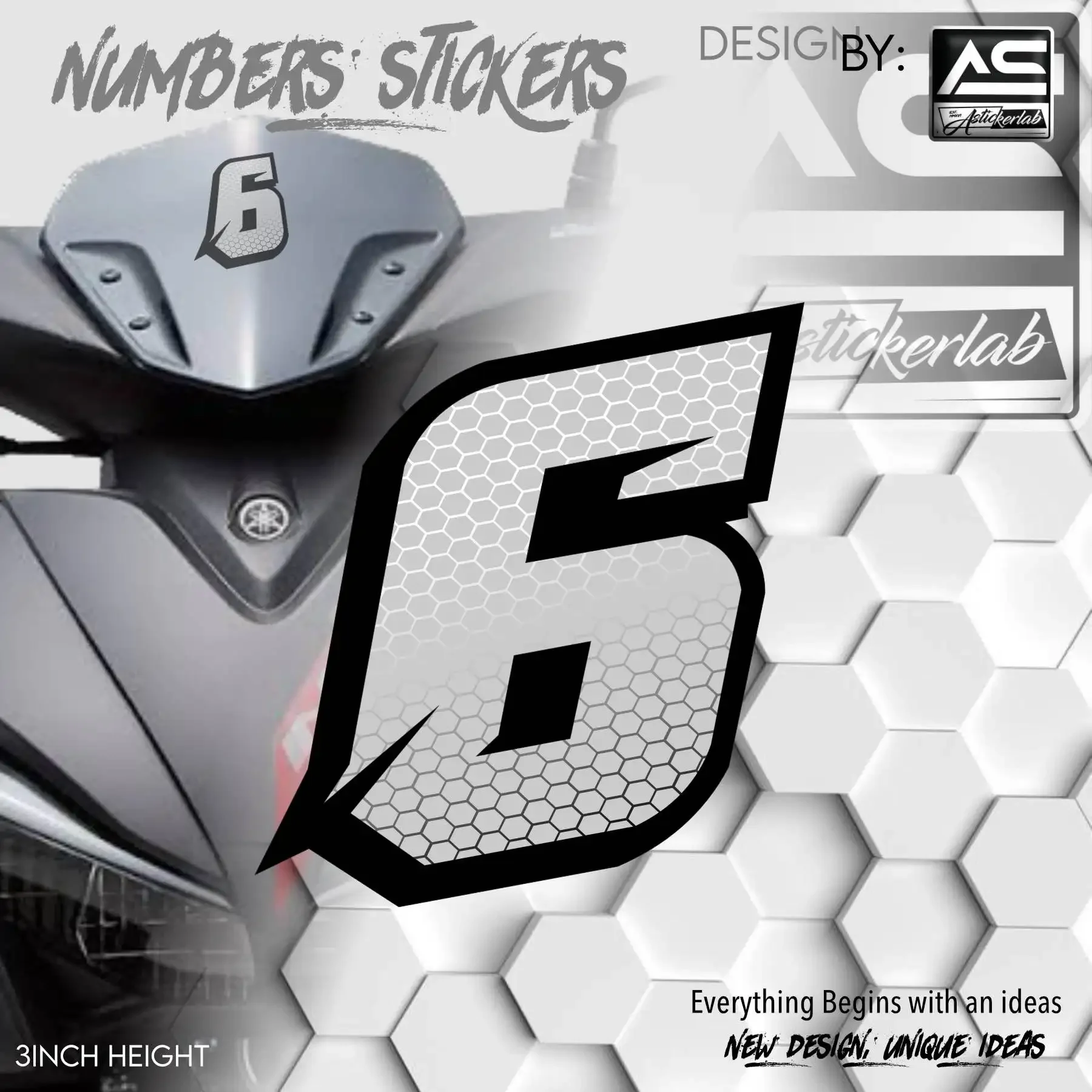 0123456789 New Honeycomb Number Stickers Motorcycle Stickers for Motorbike Fairing Fuel Tank Waterproof Vinyl Decals Decoration