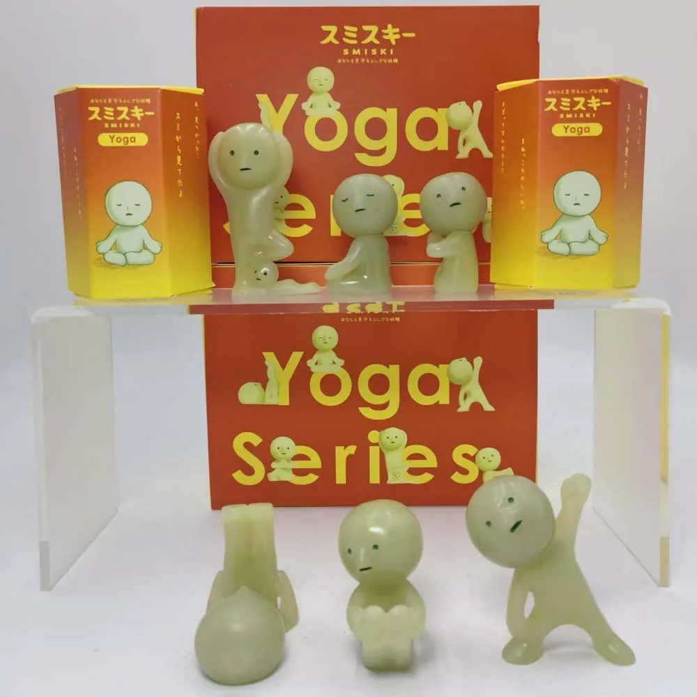Smiski Yoga Series Glow in The Dark Cute Green Action Figure Cartoon Desktop Decor Blind Box Collectible Gift Toy for Kids Boys