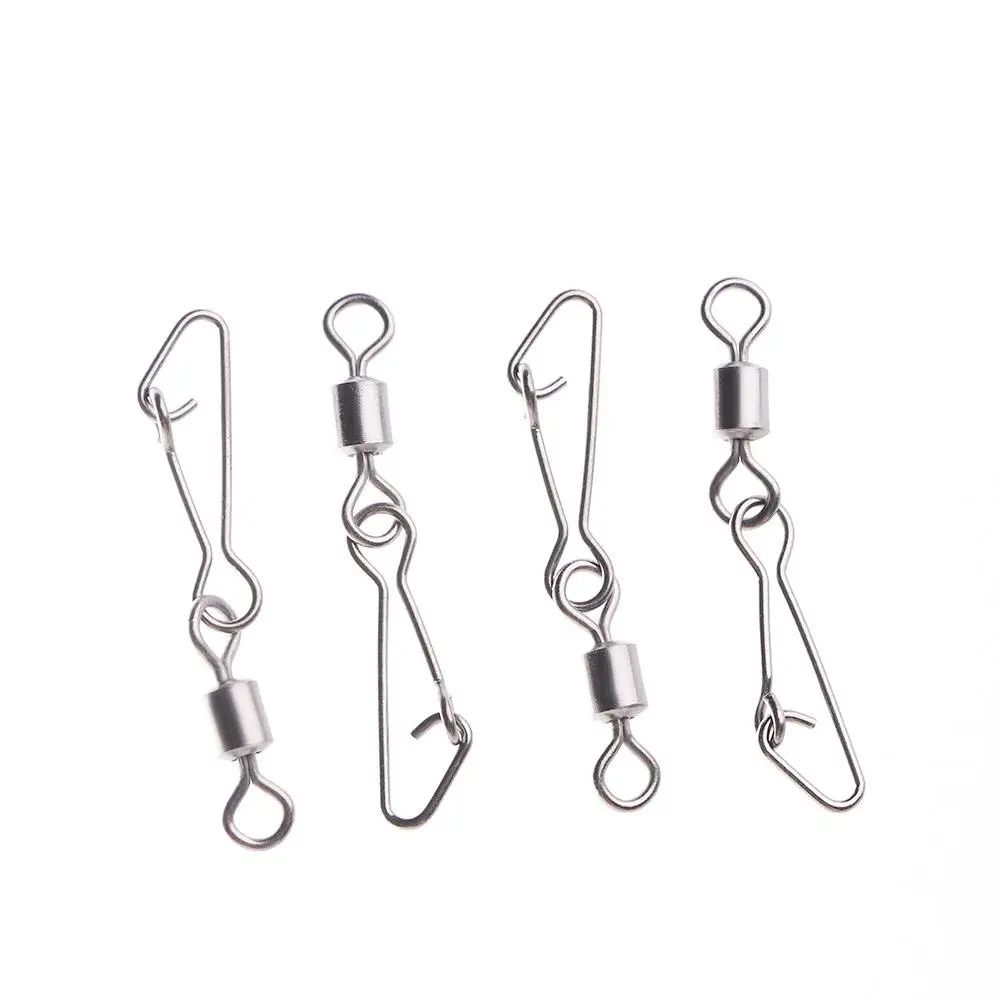 50pcs/lot Stainless Steel Fishing Bearing MS+QL Swivels Interlock Rolling Swivel with Hooked Snap Fishing Hook Connector Tackle