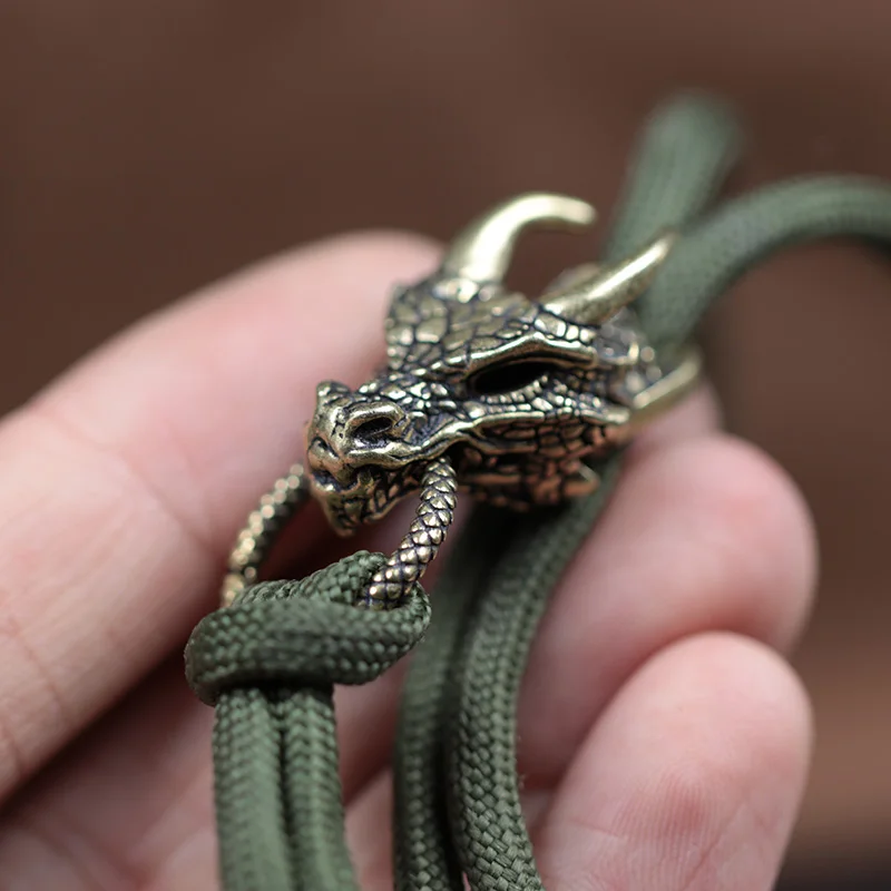 Dragon Head Brass Buckle EDC Outdoor DIY Woven Paracord Survival Bracelets Supplies Accessories Retro Umbrella Rope Lanyard Bead view 3