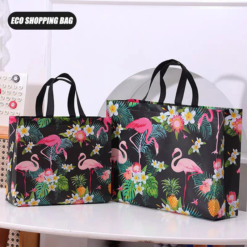 Creative Fashion Flamingo Printing Non-woven Fabric Folding Eco Bag 2024 Popular Durable Waterproof Strong Daily Shopping Pouch