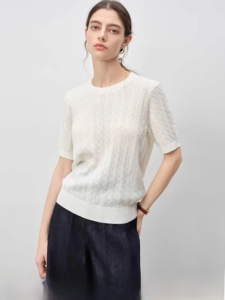 

Slim Fit Knitted Sweater Women's round Ne ort Sve Twist Knit Top Commute Sle Casual Summer Faion 25ZQ926