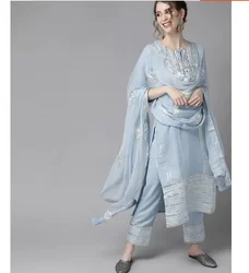 Traditional Indian Punjabi Embroidered Ethnic Style Clothing Women Include Tops Pants Scarf