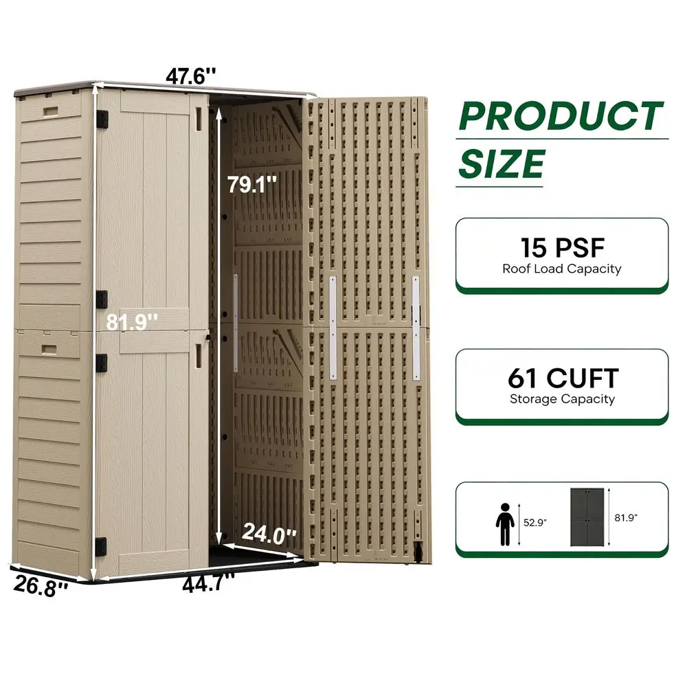 Storage Shed Waterproof, 61 Cu.Ft Tall Vertical Resin Sheds