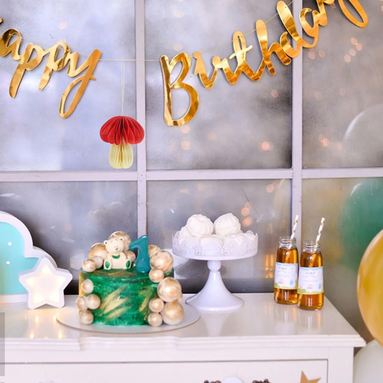 

Mushroom Shaped Honeycomb Ball Paperboard Decor Hanging Party Decoration Bright Colors Wedding Birthday Festival