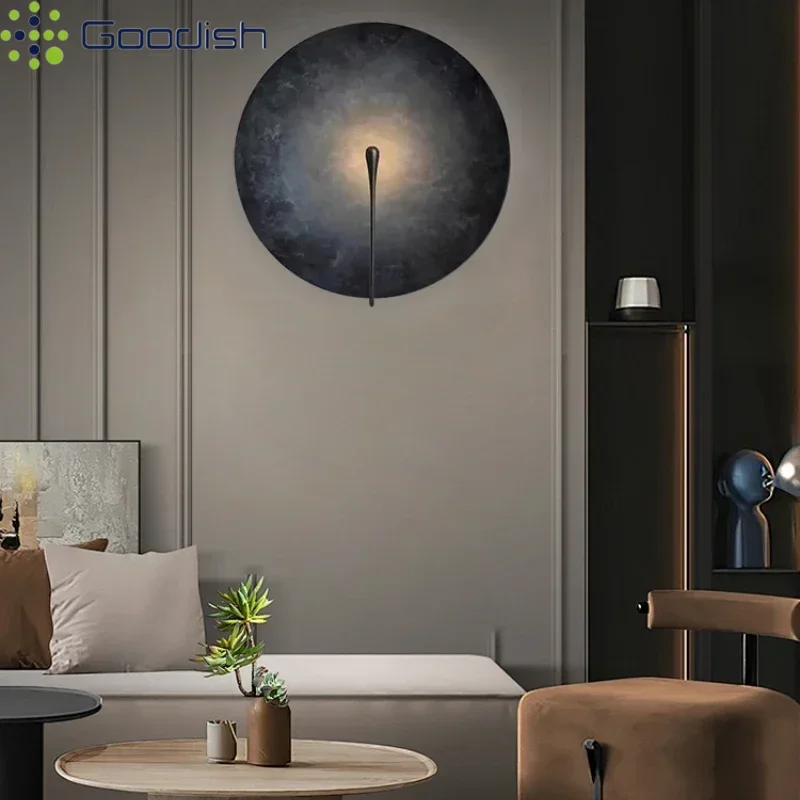 Industrial Vintage Cosmic Round Disc Painted LED Wall Lamps Art Creative Indoor Light for Living Room Home Decoration Chandelier