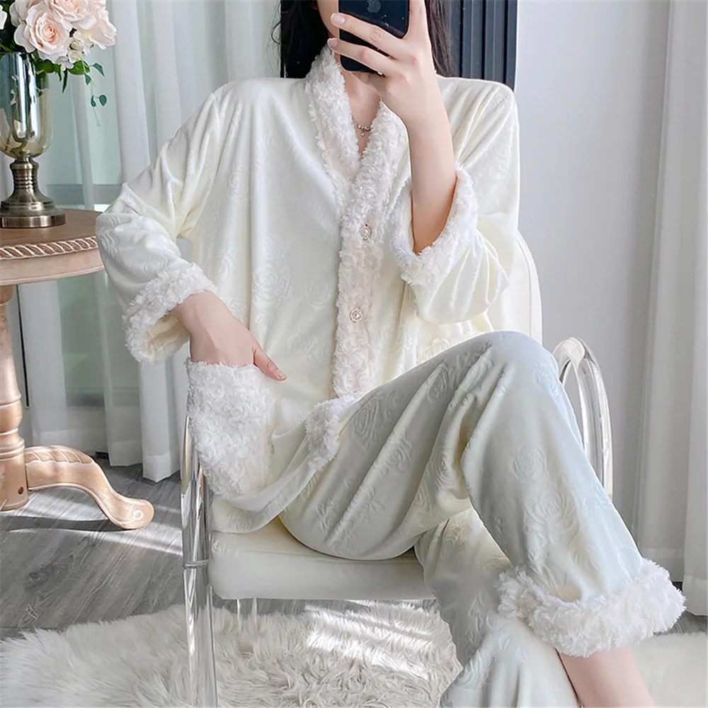 الجاكار جزيرة المخملية 2 قطعة منامة مجموعة الخريف الشتاء المرأة ملابس خاصة أنيقة القطيفة ملابس المنزل المتسكعون