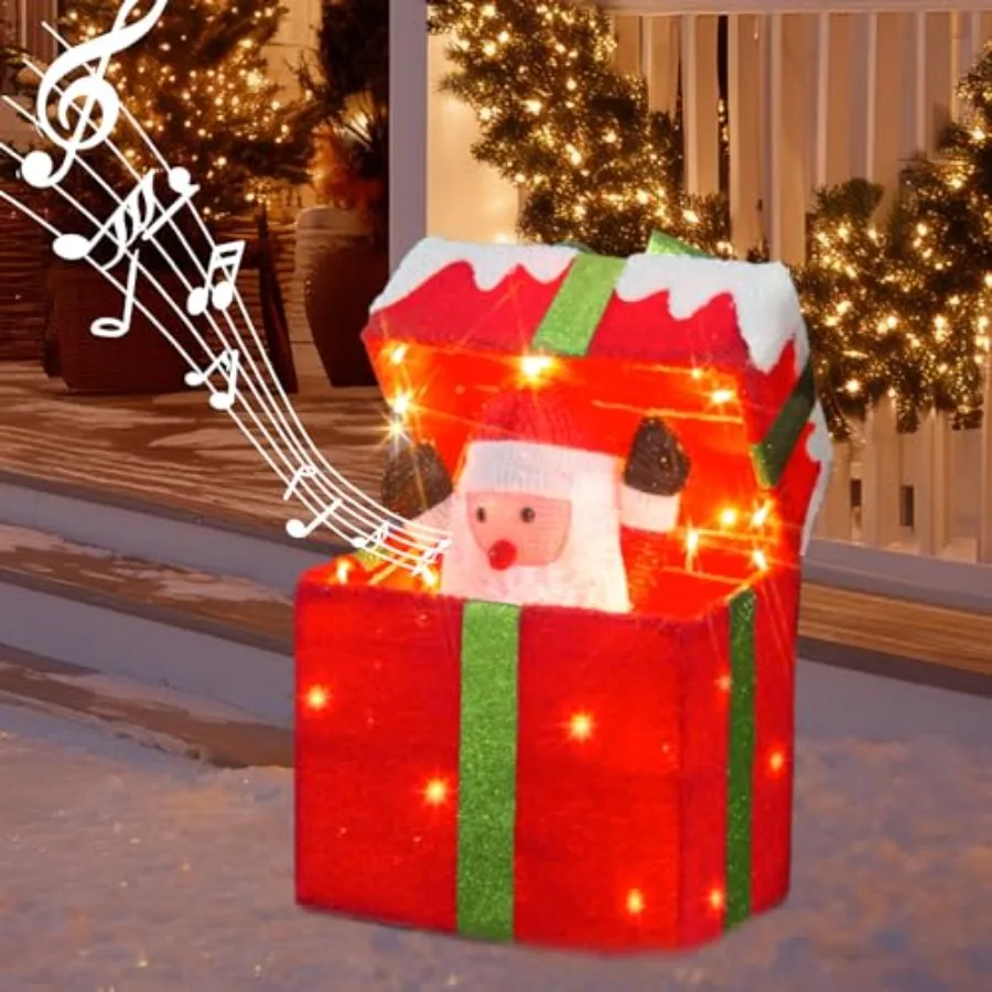 

Animated Christmas Santa in Lighted Gift Box, Motion Sensor Christmas Music Decorative Lights, Under The Christmas Tree Present